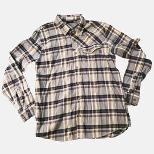 Vans Plaid Blue Tan Cotton Blend Button-Up‎ Shirt Long Sleeve Casual Medium